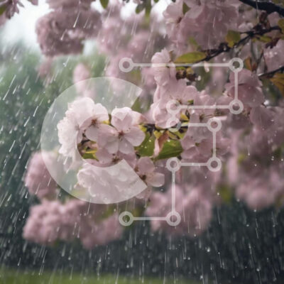 Intra Συλλεκτικό Ξύλινο Παζλ Plywood 4mm - Δέντρο με ροζ άνθη στη βροχή Σε Ξύλινο Κουτί - Διαστάσεις: 10x10 cm – 25 κομμάτια - Image 1