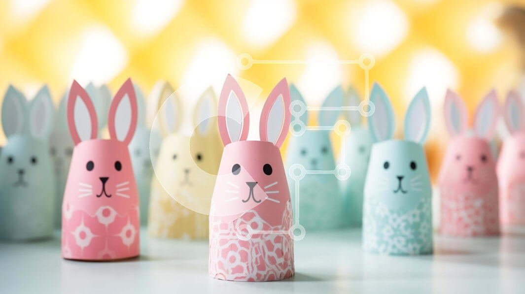 Intra Συλλεκτικό Ξύλινο Παζλ Plywood  4mm - Πολύχρωμα χάρτινα κουνελάκια για πασχαλινή διακόσμηση ή χειροτεχνία Σε Ξύλινο Κουτί - Διαστάσεις: 10x10 cm – 25 κομμάτια