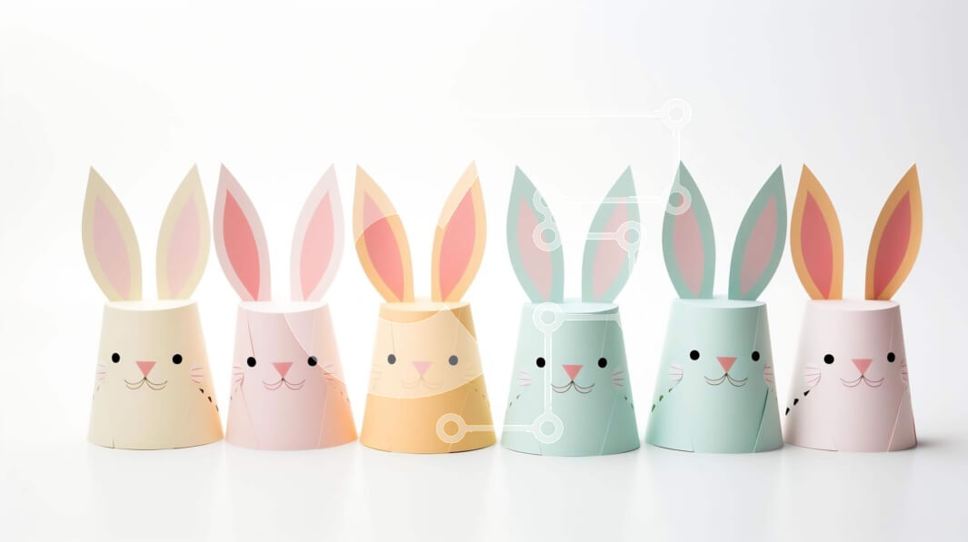 Intra Συλλεκτικό Ξύλινο Παζλ Plywood  4mm - Πολύχρωμα χάρτινα κύπελλα αυτιών Πάσχας Λαγουδάκι Σε Ξύλινο Κουτί - Διαστάσεις: 10x10 cm – 25 κομμάτια