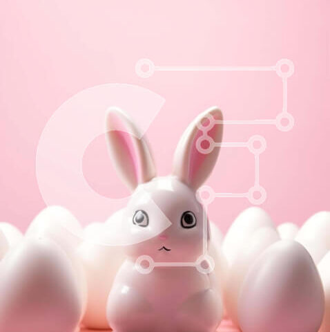 Intra Συλλεκτικό Ξύλινο Παζλ Plywood  4mm - Πασχαλινό λαγουδάκι και αυγά σε ροζ φόντο Σε Ξύλινο Κουτί - Διαστάσεις: 10x10 cm – 25 κομμάτια - Image 1