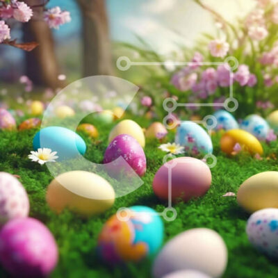 Intra Συλλεκτικό Ξύλινο Παζλ Plywood 4mm - Πολύχρωμα Πασχαλινά αυγά στο γρασίδι με λουλούδια και δέντρα Σε Ξύλινο Κουτί - Διαστάσεις: 10x10 cm – 25 κομμάτια - Image 1