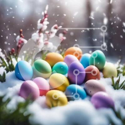 Intra Συλλεκτικό Ξύλινο Παζλ Plywood  4mm - Πολύχρωμα Πασχαλινά αυγά στο χιόνι με λουλούδια και κλαδιά Σε Ξύλινο Κουτί - Διαστάσεις Puzzle: 10x10 cm – 25 κομμάτια - Image 1