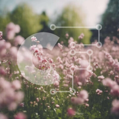 Intra Συλλεκτικό Ξύλινο Παζλ Plywood  4mm - Πεδίο με ροζ λουλούδια με δέντρα και πράσινο Σε Ξύλινο Κουτί - Διαστάσεις: 10x10 cm – 25 κομμάτια - Image 1