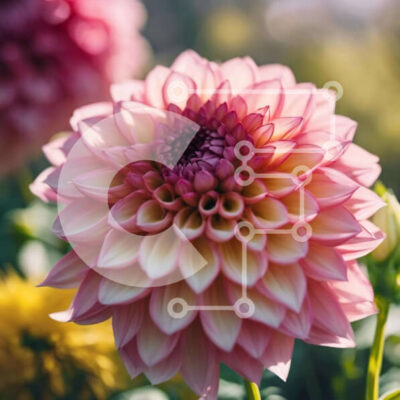 Intra Συλλεκτικό Ξύλινο Παζλ Plywood 4mm - Ροζ και κίτρινο λουλούδι Ντάλια που ανθίζει στον κήπο Σε Ξύλινο Κουτί - Διαστάσεις: 10x10 cm – 25 κομμάτια - Image 1