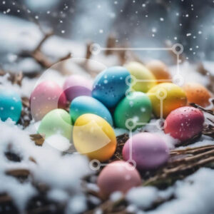 Intra Συλλεκτικό Ξύλινο Παζλ Plywood  4mm - Πολύχρωμα Πασχαλινά αυγά στο χιόνι Σε Ξύλινο Κουτί - Διαστάσεις: 10x10 cm – 25 κομμάτια