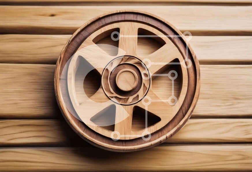 Intra Συλλεκτικό Ξύλινο Παζλ Plywood  4mm - Ξύλινο στολίδι τροχού σε ξύλινο τοίχο Σε Ξύλινο Κουτί - Διαστάσεις: 10x10 cm – 25 κομμάτια