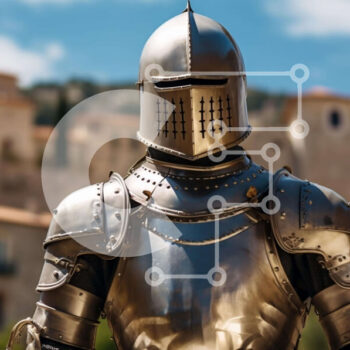 Intra Συλλεκτικό Ξύλινο Παζλ Plywood  4mm - Μεσαιωνικός ιππότης με πανοπλία που στέκεται μπροστά από το αρχαίο κάστρο Σε Ξύλινο Κουτί - Διαστάσεις Puzzle: 10x10 cm – 25 κομμάτια - Image 1