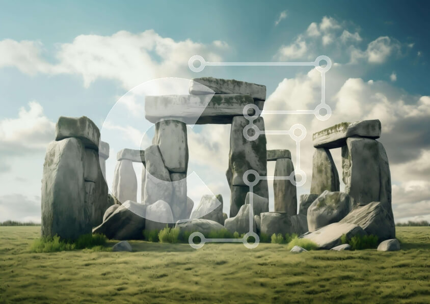 Intra Συλλεκτικό Ξύλινο Παζλ Plywood  4mm - Στόουνχεντζ σε ανοιχτό χορτάρι με κινούμενα σύννεφα Σε Ξύλινο Κουτί - Διαστάσεις Puzzle: 10x10 cm – 25 κομμάτια