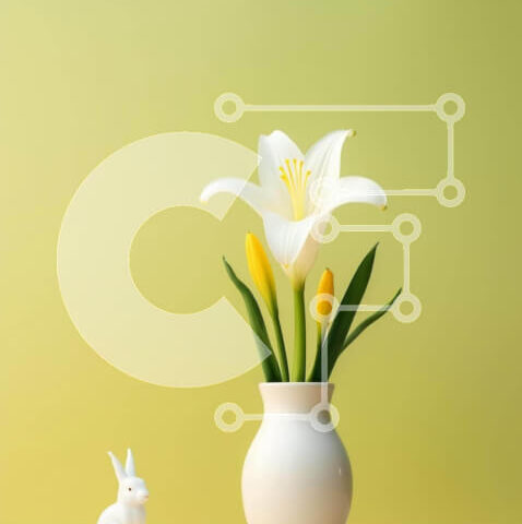 Intra Συλλεκτικό Ξύλινο Παζλ Plywood 4mm - Πασχαλινό λαγουδάκι και λευκό βάζο με λουλούδια Σε Ξύλινο Κουτί - Διαστάσεις Puzzle: 10x10 cm – 25 κομμάτια - Image 1