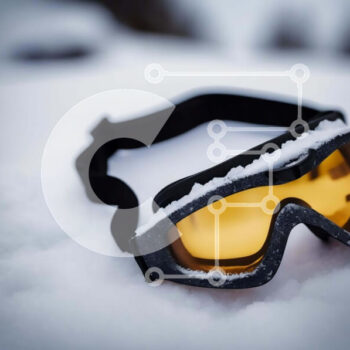 Intra Συλλεκτικό Ξύλινο Παζλ Plywood  4mm - Μαύρα γυαλιά σκι με κίτρινους φακούς στο χιόνι Σε Ξύλινο Κουτί - Διαστάσεις Puzzle: 10x10 cm – 25 κομμάτια - Image 1