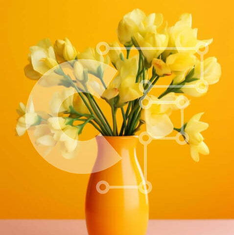 Intra Συλλεκτικό Ξύλινο Παζλ Plywood  4mm - Πορτοκαλί βάζο με κίτρινα λουλούδια σε ροζ φόντο Σε Ξύλινο Κουτί - Διαστάσεις Puzzle: 10x10 cm – 25 κομμάτια - Image 1