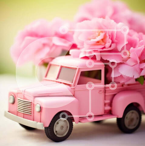 Intra Συλλεκτικό Ξύλινο Παζλ Plywood 4mm - Ροζ φορτηγό παιχνίδι διακοσμημένο με λουλούδια Σε Ξύλινο Κουτί - Διαστάσεις: 10x10 cm – 25 κομμάτια - Image 1