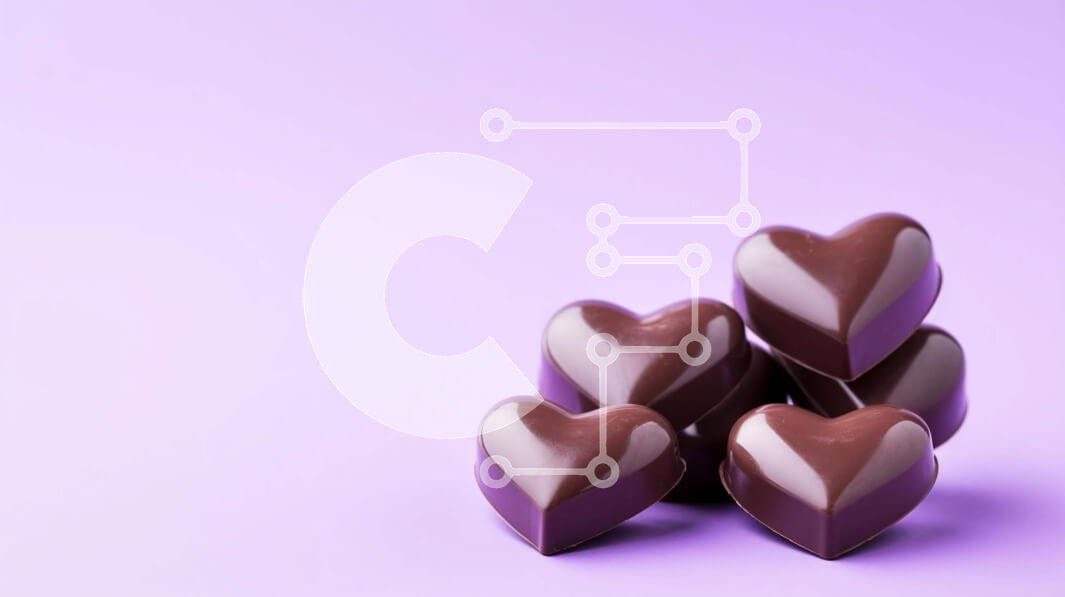 Intra Συλλεκτικό Ξύλινο Παζλ Plywood  4mm - Σοκολατένιες καραμέλες σε σχήμα καρδιάς για την ημέρα του Αγίου Βαλεντίνου σε μωβ φόντο Σε Ξύλινο Κουτί - Διαστάσεις Puzzle: 10x10 cm – 25 κομμάτια