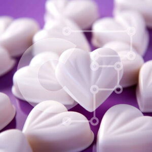 Intra Συλλεκτικό Ξύλινο Παζλ Plywood  4mm - Συστάδα από λευκές καραμέλες σε σχήμα καρδιάς σε μωβ φόντο Σε Ξύλινο Κουτί - Διαστάσεις Puzzle: 10x10 cm – 25 κομμάτια