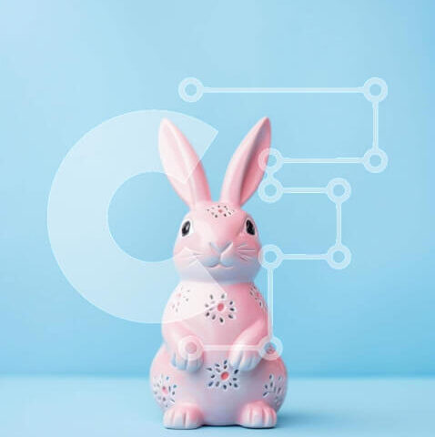 Intra Συλλεκτικό Ξύλινο Παζλ Plywood 4mm - Ροζ λαγουδάκι ειδώλιο σε μπλε φόντο Σε Ξύλινο Κουτί - Διαστάσεις Puzzle: 10x10 cm – 25 κομμάτια - Image 1