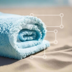 Intra Συλλεκτικό Ξύλινο Παζλ Plywood  4mm - Τακτοποιημένα διπλωμένη μπλε πετσέτα σε αμμώδη παραλία Σε Ξύλινο Κουτί - Διαστάσεις: 10x10 cm – 25 κομμάτια