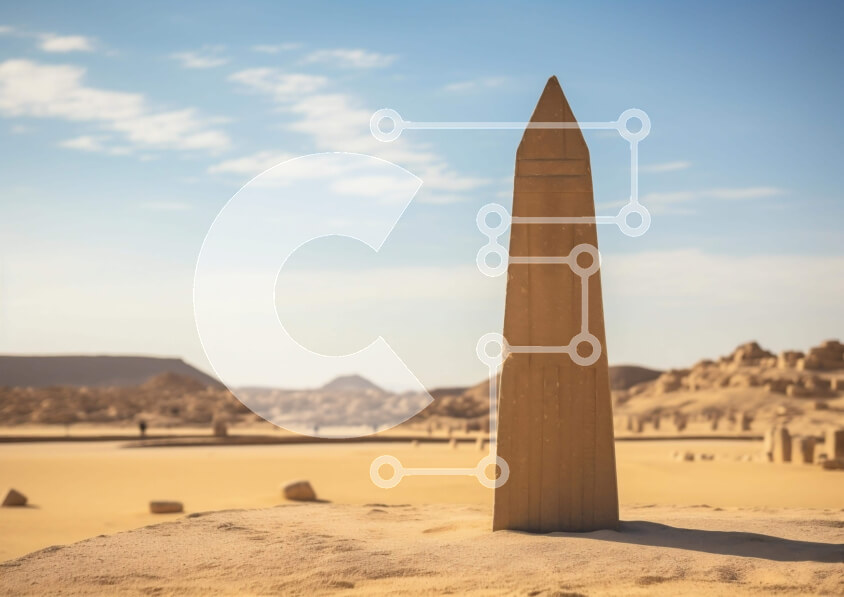 Intra Συλλεκτικό Ξύλινο Παζλ Plywood  4mm - Αρχαίος οβελίσκος στο τοπίο της ερήμου Σε Ξύλινο Κουτί - Διαστάσεις Puzzle: 10x10 cm – 25 κομμάτια