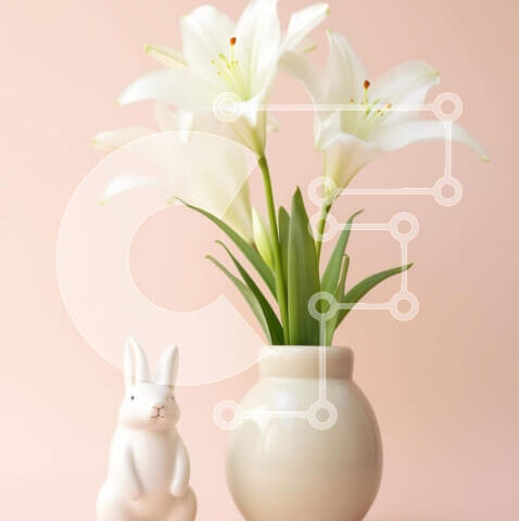 Intra Συλλεκτικό Ξύλινο Παζλ Plywood 4mm - Πασχαλινό λαγουδάκι και κρίνοι σε λευκό βάζο Σε Ξύλινο Κουτί - Διαστάσεις Puzzle: 10x10 cm – 25 κομμάτια - Image 1