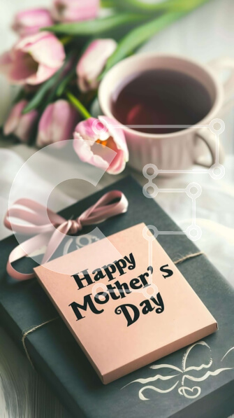 Intra Συλλεκτικό Ξύλινο Παζλ Plywood  4mm - Κάρτα για τη γιορτή της μητέρας με ροζ τουλίπες και τσάι Σε Ξύλινο Κουτί - Διαστάσεις: 10x10 cm – 25 κομμάτια