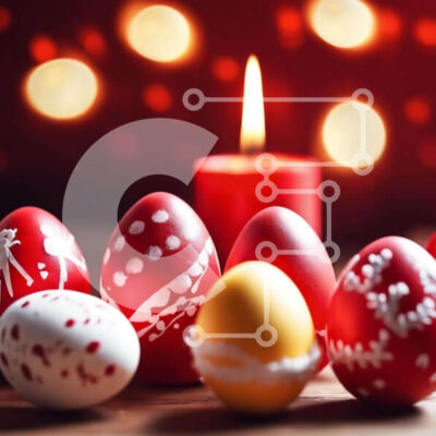 Intra Συλλεκτικό Ξύλινο Παζλ Plywood  4mm - Διακοσμημένα κόκκινα και άσπρα πασχαλινά αυγά με πορτοκαλί κερί Σε Ξύλινο Κουτί - Διαστάσεις: 10x10 cm – 25 κομμάτια - Image 1