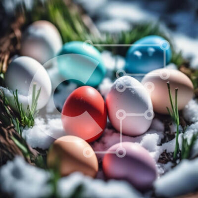 Intra Συλλεκτικό Ξύλινο Παζλ Plywood  4mm - Πολύχρωμα Πασχαλινά αυγά στο χιόνι Σε Ξύλινο Κουτί - Διαστάσεις Puzzle: 10x10 cm – 25 κομμάτια - Image 1