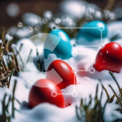 Intra Συλλεκτικό Ξύλινο Παζλ Plywood  4mm - Πολύχρωμα Πασχαλινά αυγά στο χιόνι με γρασίδι και λουλούδια Σε Ξύλινο Κουτί - Διαστάσεις: 10x10 cm – 25 κομμάτια - Image 1