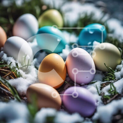 Intra Συλλεκτικό Ξύλινο Παζλ Plywood  4mm - Πολύχρωμα Πασχαλινά αυγά στο χιόνι Σε Ξύλινο Κουτί - Διαστάσεις Puzzle: 10x10 cm – 25 κομμάτια - Image 1