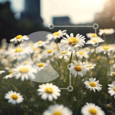 Intra Συλλεκτικό Ξύλινο Παζλ Plywood  4mm - Ανθισμένες λευκές μαργαρίτες σε ένα αστικό περιβάλλον Σε Ξύλινο Κουτί - Διαστάσεις: 10x10 cm – 25 κομμάτια - Image 1