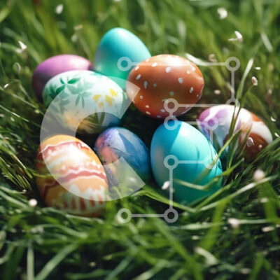 Intra Συλλεκτικό Ξύλινο Παζλ Plywood  4mm - Πολύχρωμα Πασχαλινά αυγά στη χλόη Σε Ξύλινο Κουτί - Διαστάσεις: 10x10 cm – 25 κομμάτια - Image 1