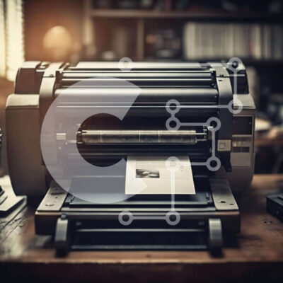 Intra Συλλεκτικό Ξύλινο Παζλ Plywood  4mm - Ασπρόμαυρος εκτυπωτής σε ξύλινο γραφείο με αναλώσιμα γραφείου Σε Ξύλινο Κουτί - Διαστάσεις Puzzle: 10x10 cm – 25 κομμάτια - Image 1