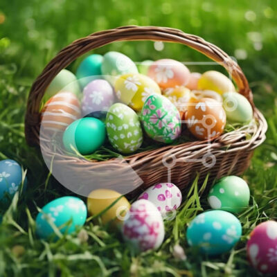 Intra Συλλεκτικό Ξύλινο Παζλ Plywood  4mm - Πολύχρωμα Πασχαλινά αυγά σε ένα καλάθι στο γρασίδι Σε Ξύλινο Κουτί - Διαστάσεις: 10x10 cm – 25 κομμάτια - Image 1