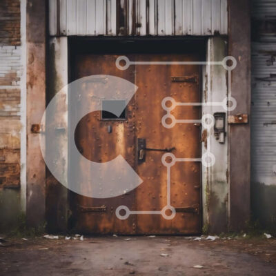 Intra Συλλεκτικό Ξύλινο Παζλ Plywood 4mm - Παλιά σκουριασμένη πόρτα μπροστά από το κτίριο Σε Ξύλινο Κουτί - Διαστάσεις Puzzle: 10x10 cm – 25 κομμάτια - Image 1