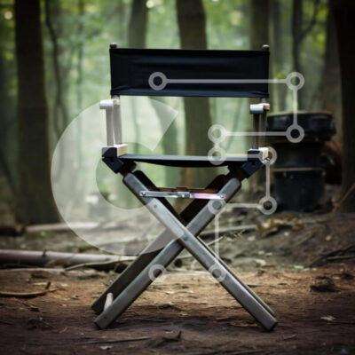 Intra Συλλεκτικό Ξύλινο Παζλ Plywood  4mm - Κενή καρέκλα σκηνοθέτη σε δασώδη περιοχή για γυρίσματα Σε Ξύλινο Κουτί - Διαστάσεις Puzzle: 10x10 cm – 25 κομμάτια - Image 1