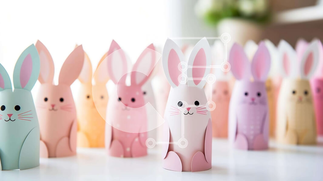 Intra Συλλεκτικό Ξύλινο Παζλ Plywood  4mm - Πολύχρωμα χάρτινα κουνέλια για πασχαλινή διακόσμηση Σε Ξύλινο Κουτί - Διαστάσεις Puzzle: 10x10 cm – 25 κομμάτια