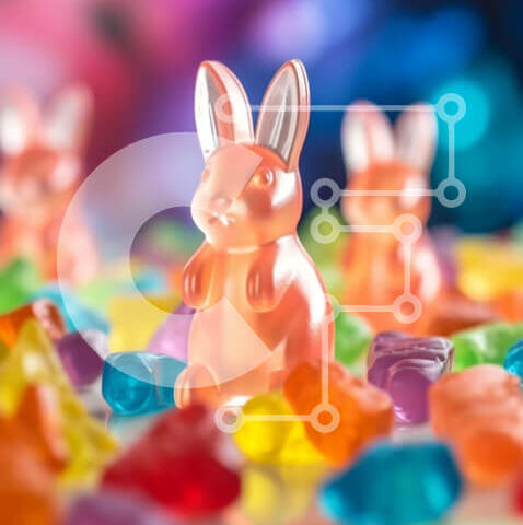 Intra Συλλεκτικό Ξύλινο Παζλ Plywood  4mm - Πολύχρωμο Gummy Bears και σκηνή καραμέλας για το Πάσχα Σε Ξύλινο Κουτί - Διαστάσεις: 10x10 cm – 25 κομμάτια - Image 1