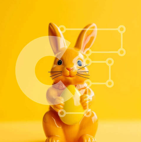 Intra Συλλεκτικό Ξύλινο Παζλ Plywood  4mm - Ειδώλιο λαγουδάκι του Πάσχα με κίτρινο αυγό Σε Ξύλινο Κουτί - Διαστάσεις: 10x10 cm – 25 κομμάτια - Image 1