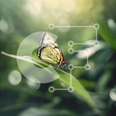 Intra Συλλεκτικό Ξύλινο Παζλ Plywood  4mm - Λευκή πεταλούδα στα πράσινα φύλλα Σε Ξύλινο Κουτί - Διαστάσεις: 10x10 cm – 25 κομμάτια - Image 1