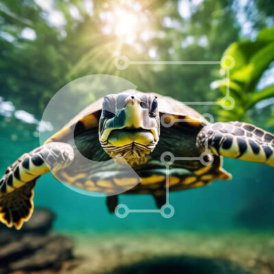 Intra Συλλεκτικό Ξύλινο Παζλ Plywood  4mm - Χελώνα που κολυμπά στον ωκεανό με το κεφάλι ψηλά και τα μάτια ορθάνοιχτα Σε Ξύλινο Κουτί - Διαστάσεις: 10x10 cm – 25 κομμάτια - Image 1