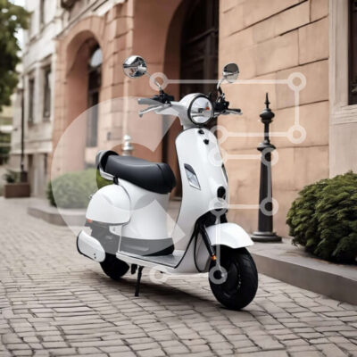 Intra Συλλεκτικό Ξύλινο Παζλ Plywood  4mm - Λευκό σκούτερ παρκαρισμένο στην Cobblestone Street Σε Ξύλινο Κουτί - Διαστάσεις Puzzle: 10x10 cm – 25 κομμάτια - Image 1