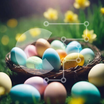 Intra Συλλεκτικό Ξύλινο Παζλ Plywood  4mm - Πολύχρωμα Πασχαλινά αυγά σε ένα καλάθι στο γρασίδι Σε Ξύλινο Κουτί - Διαστάσεις: 10x10 cm – 25 κομμάτια - Image 1