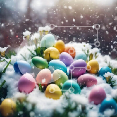 Intra Συλλεκτικό Ξύλινο Παζλ Plywood  4mm - Πολύχρωμα Πασχαλινά αυγά στο χιόνι Σε Ξύλινο Κουτί - Διαστάσεις: 10x10 cm – 25 κομμάτια - Image 1