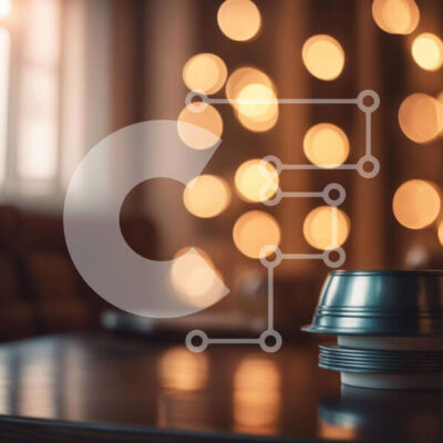 Intra Συλλεκτικό Ξύλινο Παζλ Plywood  4mm - Ασημένιο φλιτζάνι καφέ σε ξύλινο τραπέζι με πολύχρωμα φώτα Σε Ξύλινο Κουτί - Διαστάσεις: 10x10 cm – 25 κομμάτια - Image 1