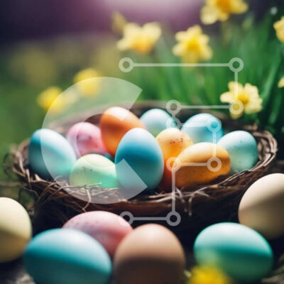 Intra Συλλεκτικό Ξύλινο Παζλ Plywood  4mm - Πολύχρωμα Πασχαλινά αυγά στο καλάθι με Νάρκισσους Σε Ξύλινο Κουτί - Διαστάσεις: 10x10 cm – 25 κομμάτια - Image 1