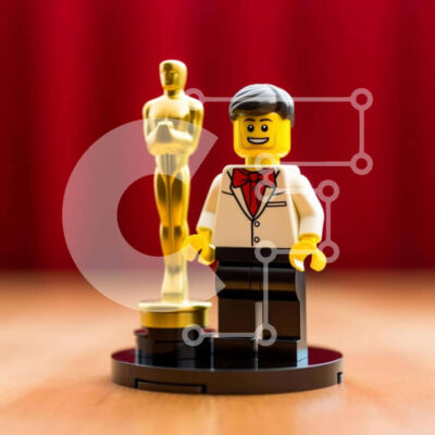 Intra Συλλεκτικό Ξύλινο Παζλ Plywood  4mm - Φιγούρα Lego στην Τελετή Απονομής με Άγαλμα Όσκαρ Σε Ξύλινο Κουτί - Διαστάσεις Puzzle: 10x10 cm – 25 κομμάτια - Image 1