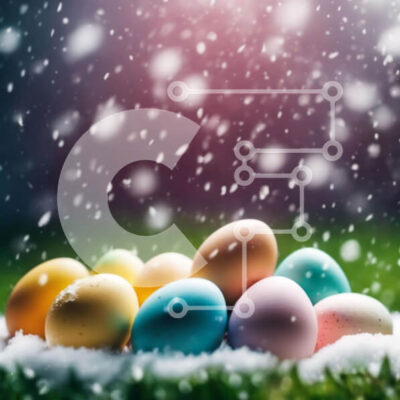 Intra Συλλεκτικό Ξύλινο Παζλ Plywood 4mm - Πολύχρωμα Πασχαλινά αυγά στο χιόνι στο πράσινο γρασίδι Σε Ξύλινο Κουτί - Διαστάσεις: 10x10 cm – 25 κομμάτια - Image 1