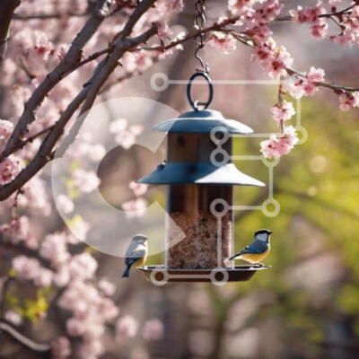 Intra Συλλεκτικό Ξύλινο Παζλ Plywood  4mm - Ταΐστρα πουλιών με μικρά πουλιά και ροζ άνθη Σε Ξύλινο Κουτί - Διαστάσεις: 10x10 cm – 25 κομμάτια - Image 1