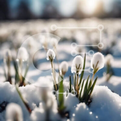 Intra Συλλεκτικό Ξύλινο Παζλ Plywood 4mm - Χιονισμένο χωράφι με λευκά βαμβακερά λουλούδια Σε Ξύλινο Κουτί - Διαστάσεις: 10x10 cm – 25 κομμάτια - Image 1