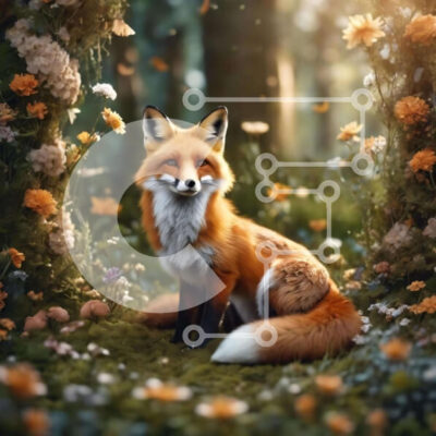 Intra Συλλεκτικό Ξύλινο Παζλ Plywood  4mm - Πορτοκαλί αλεπού στο δάσος με τα λουλούδια Σε Ξύλινο Κουτί - Διαστάσεις: 10x10 cm – 25 κομμάτια - Image 1