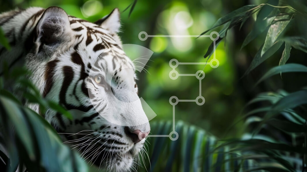 Intra Συλλεκτικό Ξύλινο Παζλ Plywood  4mm - Λευκή Τίγρη που κρύβεται στην καταπράσινη ζούγκλα Σε Ξύλινο Κουτί - Διαστάσεις: 10x10 cm – 25 κομμάτια