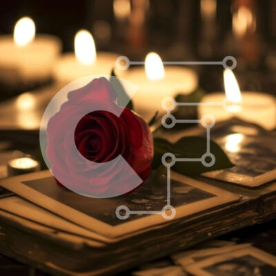 Intra Συλλεκτικό Ξύλινο Παζλ Plywood  4mm - Κόκκινο τριαντάφυλλο σε παλιό άλμπουμ φωτογραφιών με κεριά Σε Ξύλινο Κουτί - Διαστάσεις Puzzle: 10x10 cm – 25 κομμάτια - Image 1